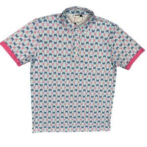 NWOT Flyte Golf Polo Shirt Short Sleeve Stretch Colorful Butterfly Pattern Large